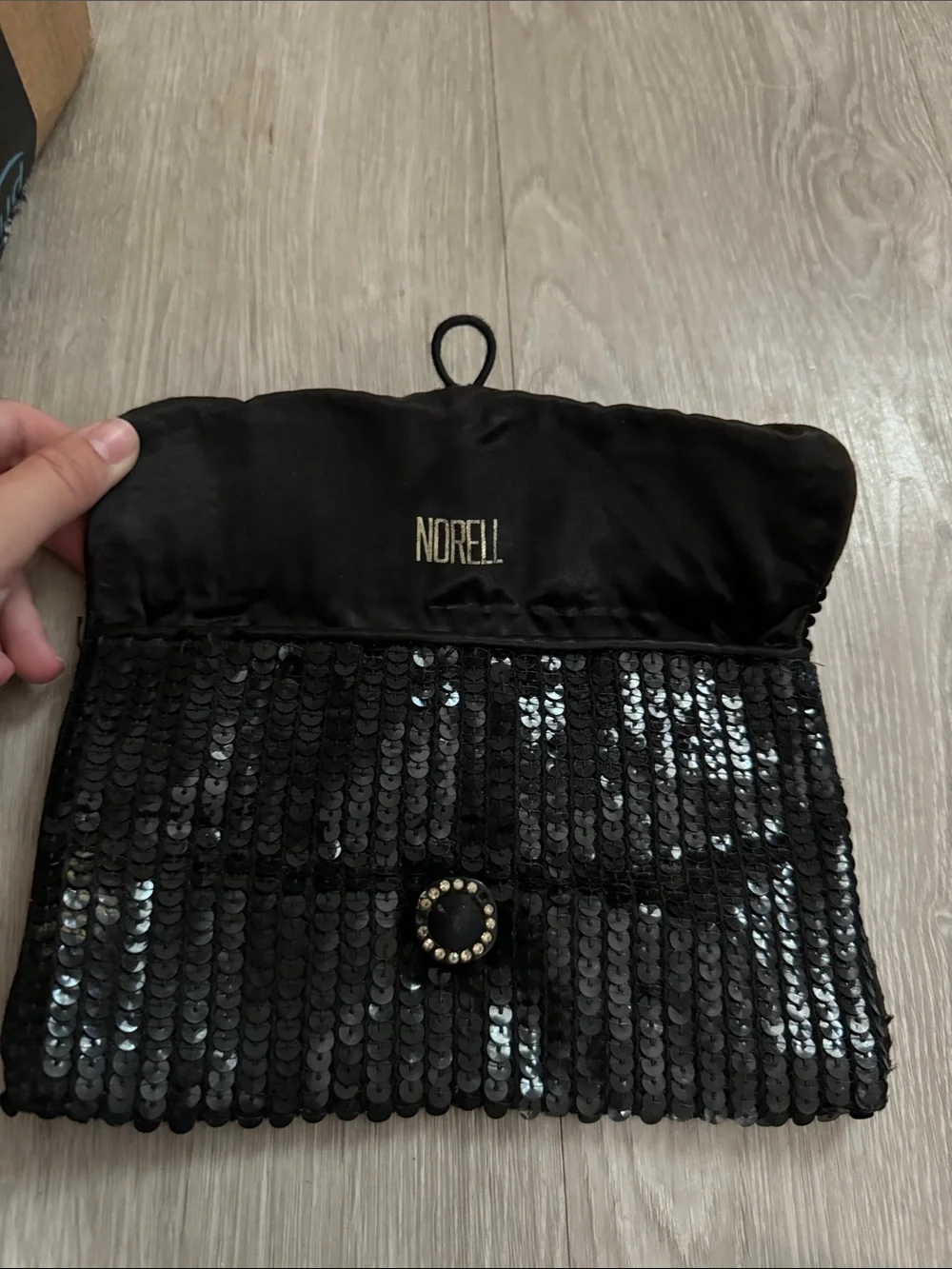 Vintage Norell black sequin evening clutch handbag